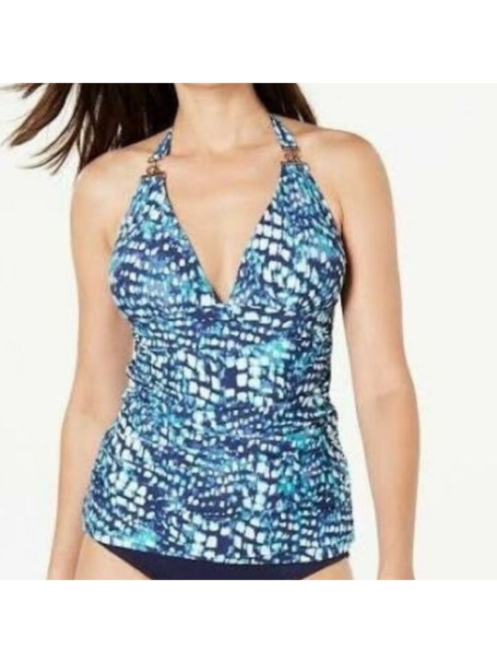 NWT Calvin Klein Printed Halter Navy Tankini Swim Top